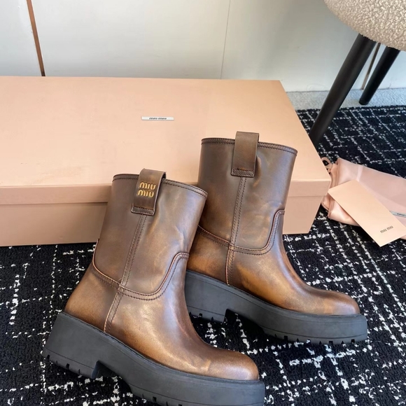 Miu Miu Chunky Platform Short Biker Boots - Picture 7 of 9